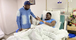 File image of Elgeyo Marakwet senator Kipchumba Murkomen with the late William Chepkut in hospital.